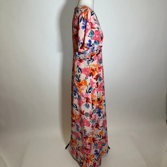 NWT MSK Flutter Sleeve V-Neck Multi Floral Print Chiffon Dress Womens Size Small - Picture 7 of 16
